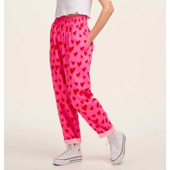 Lucy & Yak Pants - Lucy & Yak Pants Size XL NEW Alexa Trousers Organic Cotton All Over Heart Print